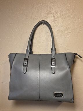 IAITU Gray Structured Tote Bag Work Satchel Faux Leather Minimalist Purse